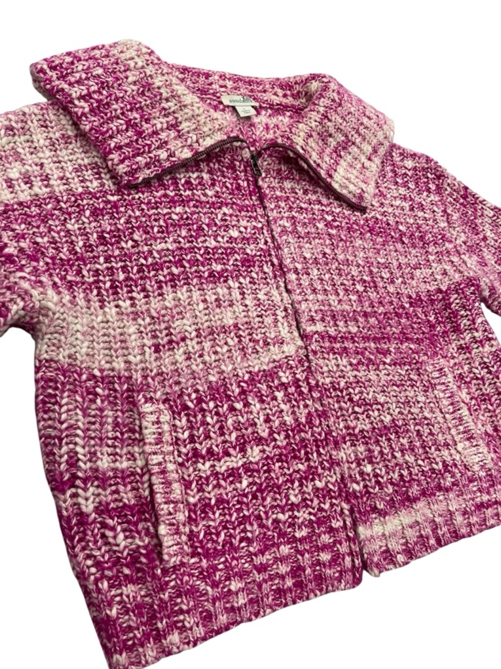 Sundance Women’s Chunky Knit Cardigan Pink Zip Shawl Collar Cozy L - Picture 4 of 4